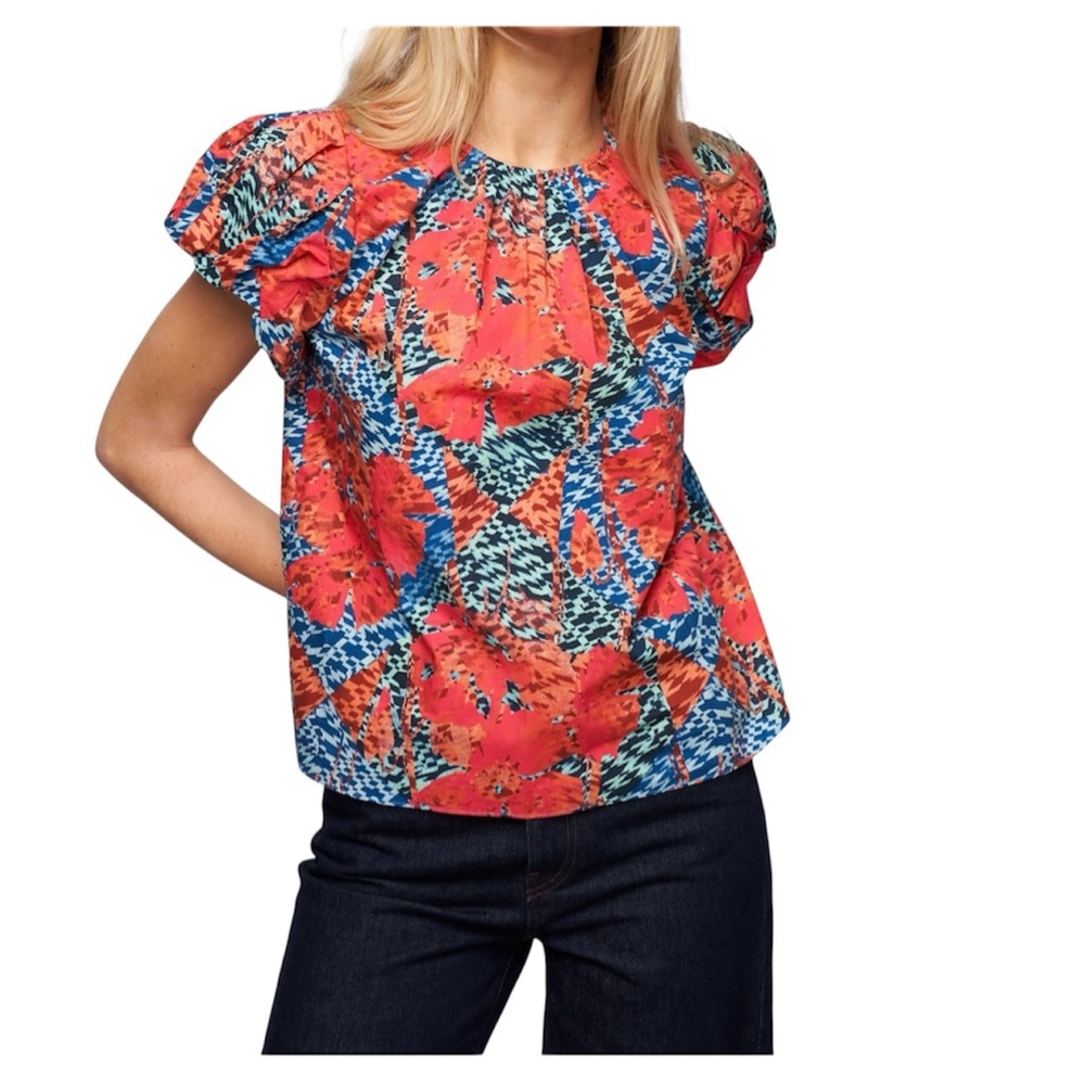 Women's Ulla Johnson Blouse Size 10 Red Blue Floral Print